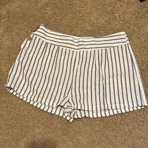 Zingara linen blend white and blue striped shorts with side buttons- fits like 8